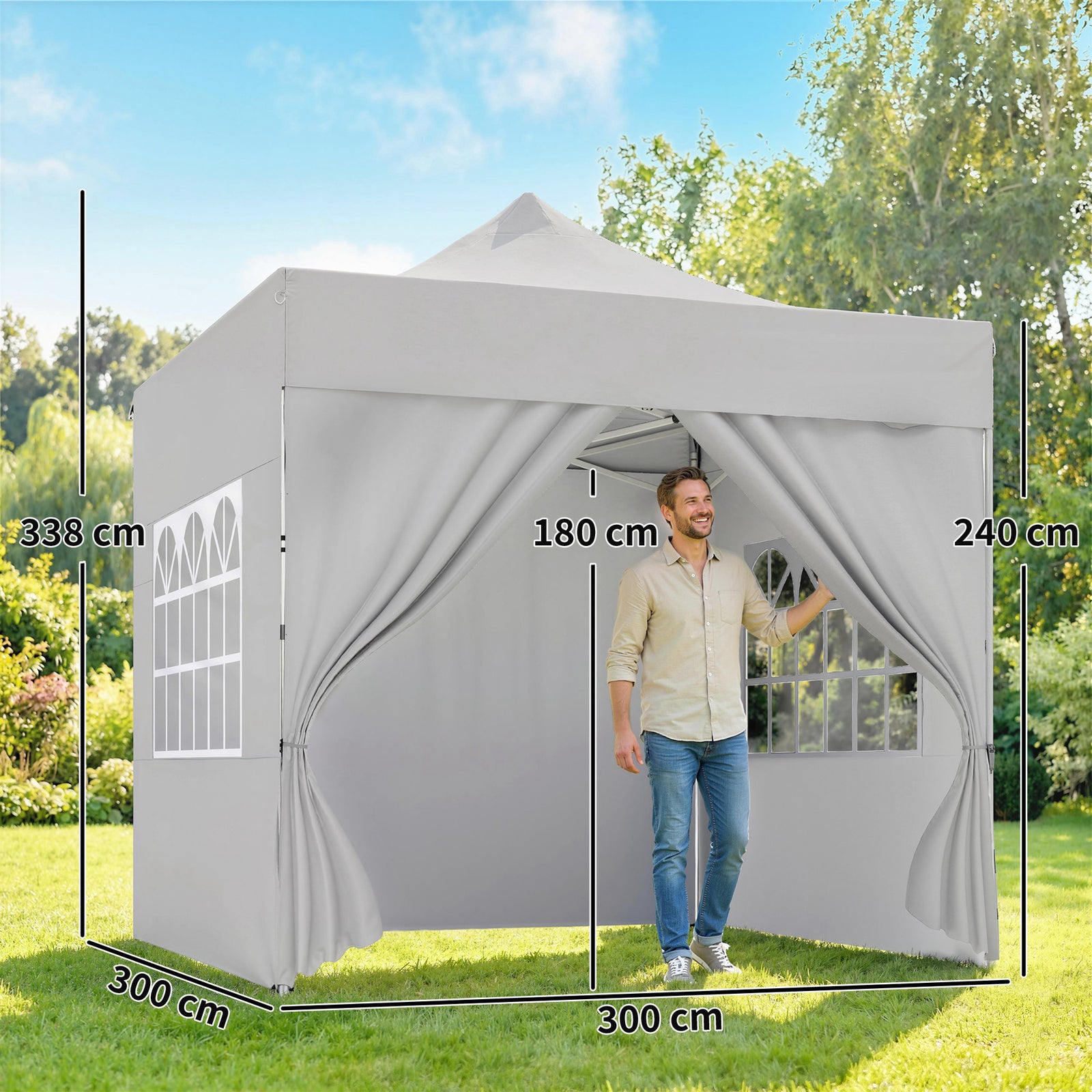 3 x 3 m Pop Up Gazebo with Sidewalls, UPF50+ Heavy Duty Garden Party T