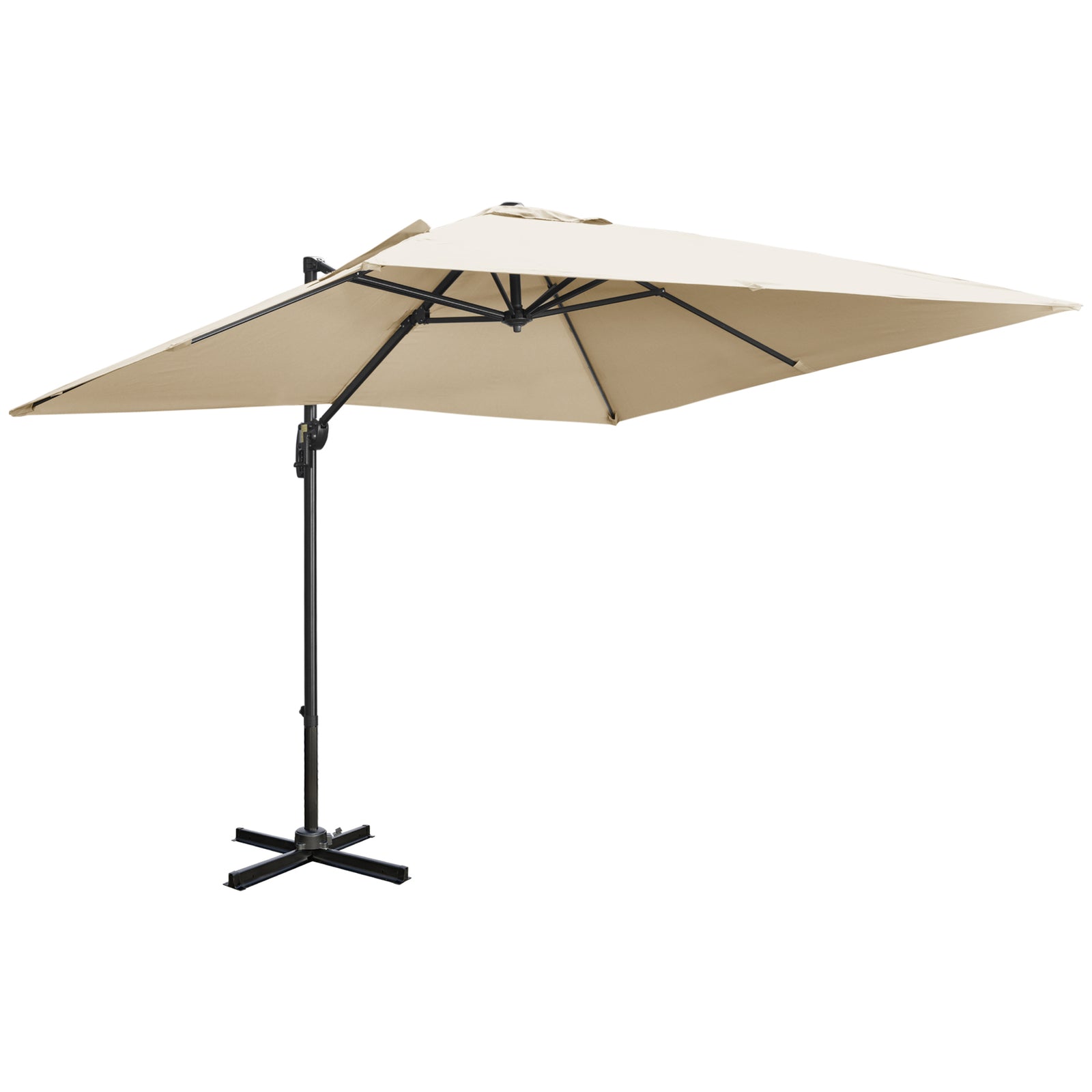 2.7 x 2.7 m Cantilever Parasol, Square Overhanging Umbrella with Cross Base, Crank Handle, Tilt, 360° Rotation and Aluminium Frame, Cream White