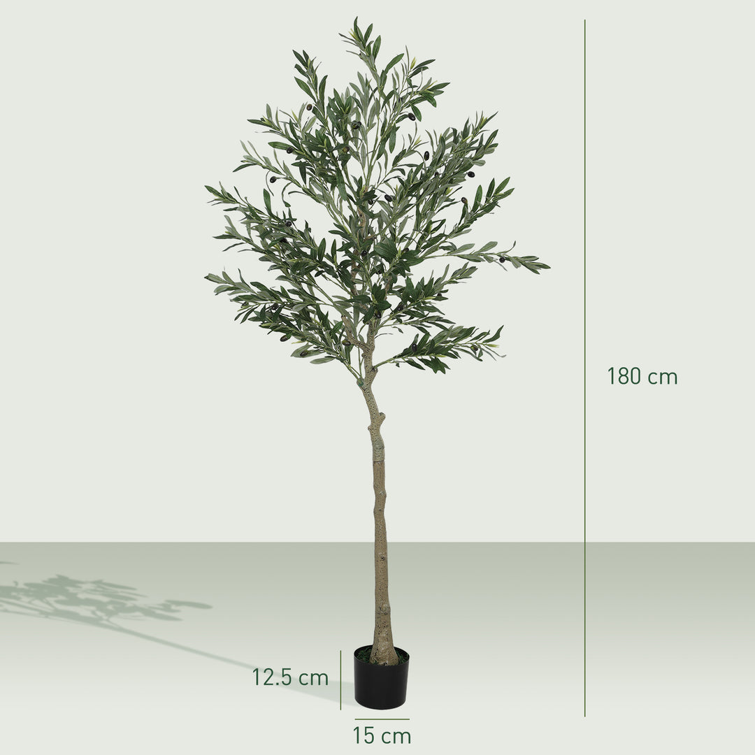 Set of 2 6ft/ 180cm Decorative Artificial Plant, Silk Olive Tree with 900 Leaves and 40 Olive Fruits in Pot, Fake Plant for Home, Office, Living Room, Indoor Decor