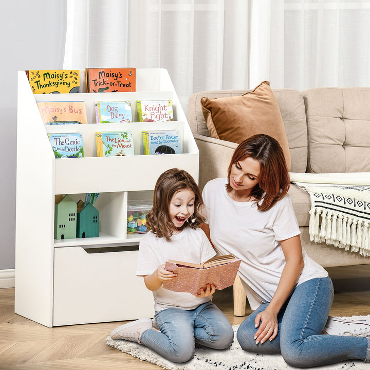 HOMCOM Kids' Bookshelf: Children's Storage Unit with Toy Drawer & Wheels, Room Organiser, White | Aosom UK