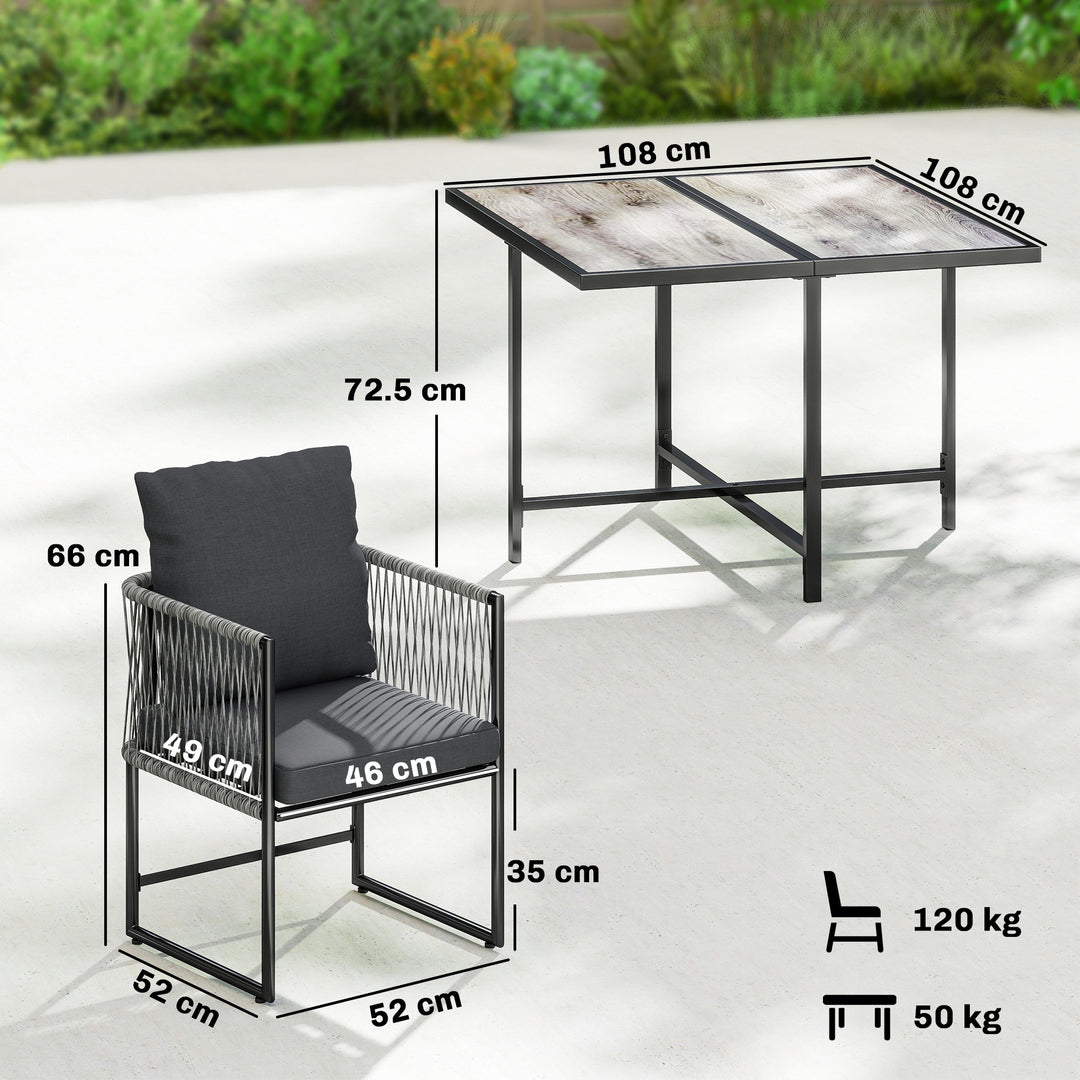 4-Seater Garden Dining Set, Rattan Outdoor Furniture with Space-Saving