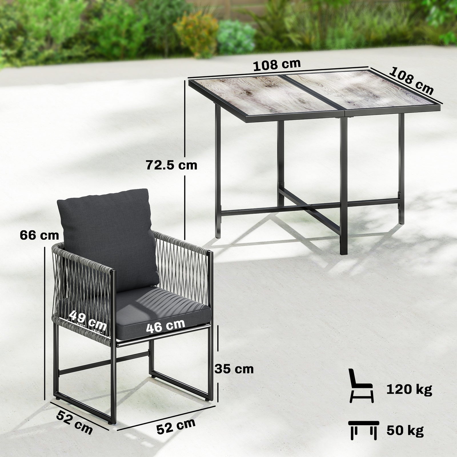 4-Seater Garden Dining Set, Rattan Outdoor Furniture with Space-Saving