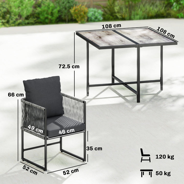 4-Seater Garden Dining Set, Rattan Outdoor Furniture with Space-Saving
