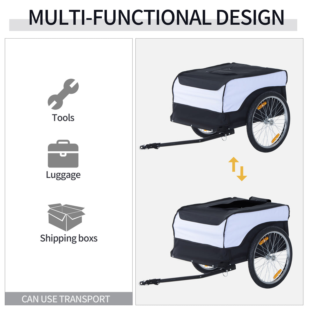 Bike Trailer Cargo in Steel Frame Extra Bicycle Storage Carrier with Removable Cover and Hitch (White and Black)