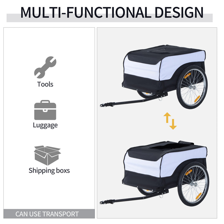 Bike Trailer Cargo in Steel Frame Extra Bicycle Storage Carrier with Removable Cover and Hitch (White and Black)