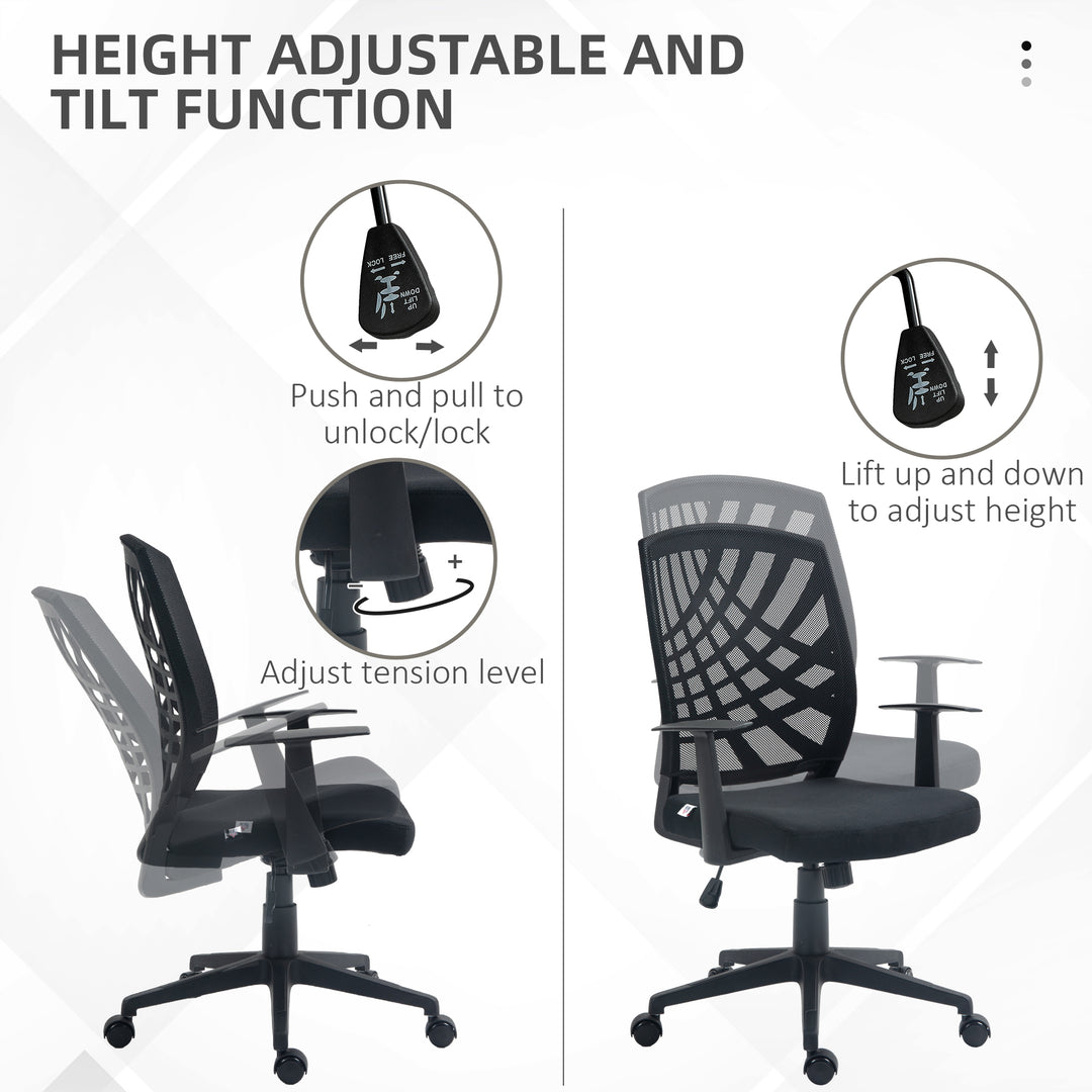 HOMCOM Ergonomic Office Chair, Height Adjustable Mesh Chair, Desk Chair with Swivel Wheels for Home Office, Black | Aosom UK