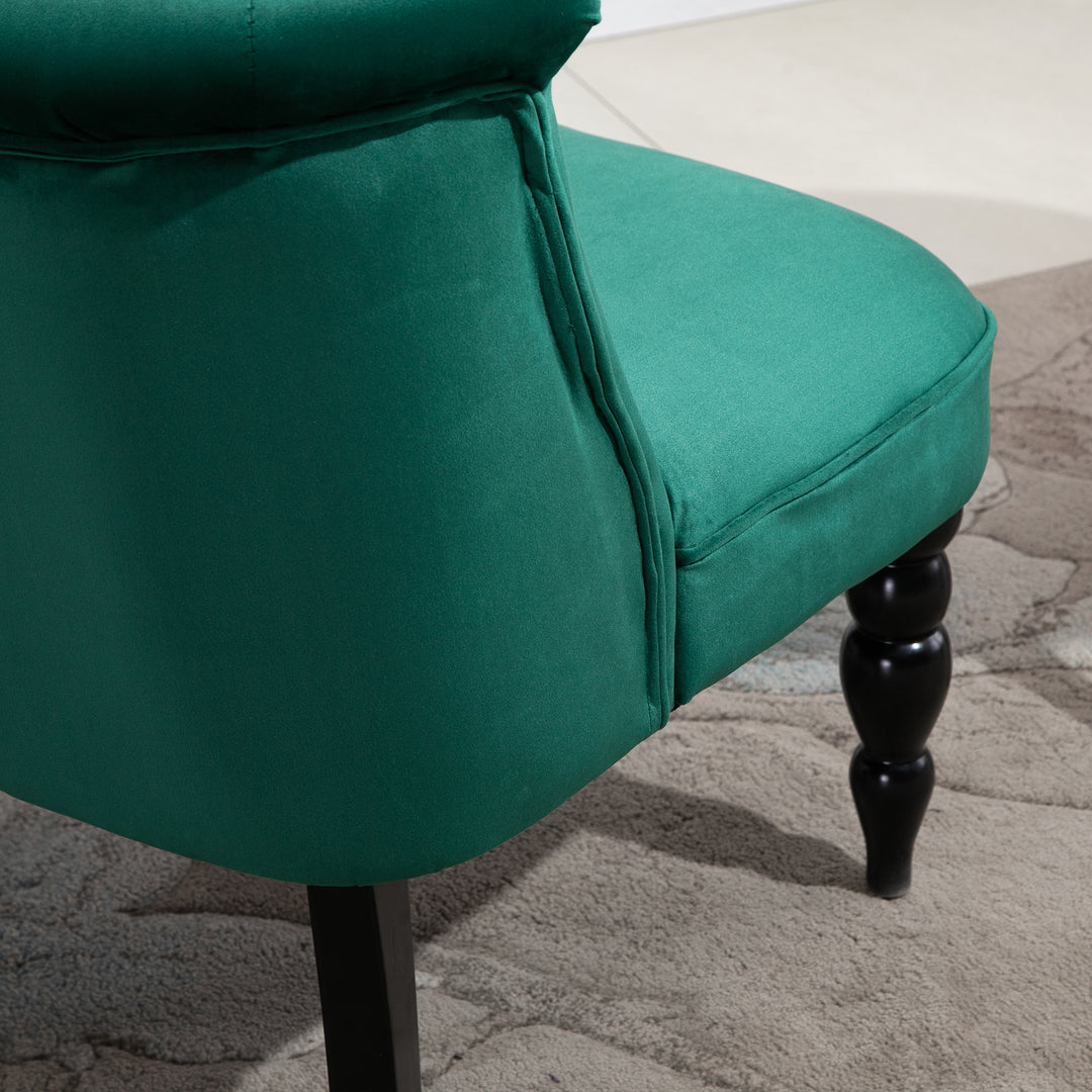 Velvet Accent Chair Set of 2, Button Tufted Wingback Chair with Rubber Wood Legs for Living Room, Bedroom, Dark Green