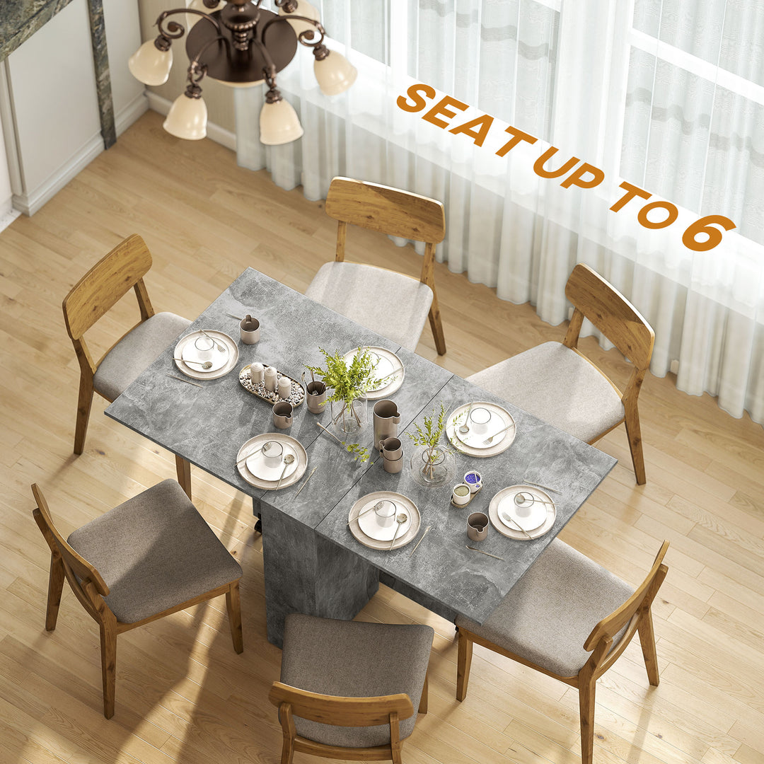 Folding Dining Table, Drop Leaf Table with 2-Tier Shelves, Rolling Casters, for Small Spaces, Kitchen, Cement Grey