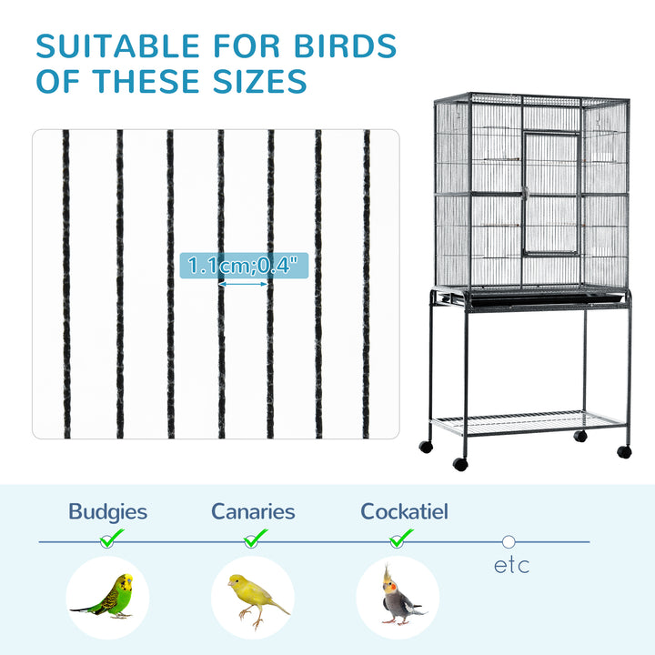 PawHut Avian Abode: Wheeled Metal Cage for Canaries & Parakeets, Wooden Perch, Feeder Tray, Jet Black | Aosom UK