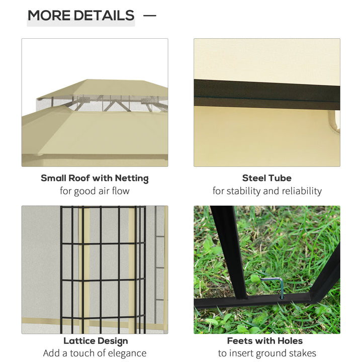3.7 x 3(m) Patio Gazebo Canopy Garden Tent Shelter with 2 Tiers Roof and Mosquito Netting, Metal Frame, Beige