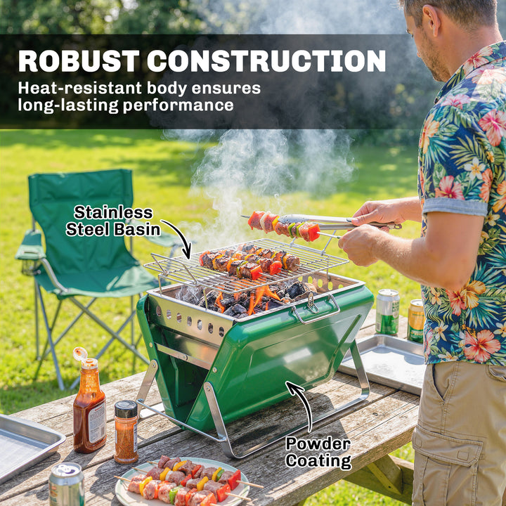Charcoal BBQ Grill Portable Stainless Steel Barbecue with Tilting Grat