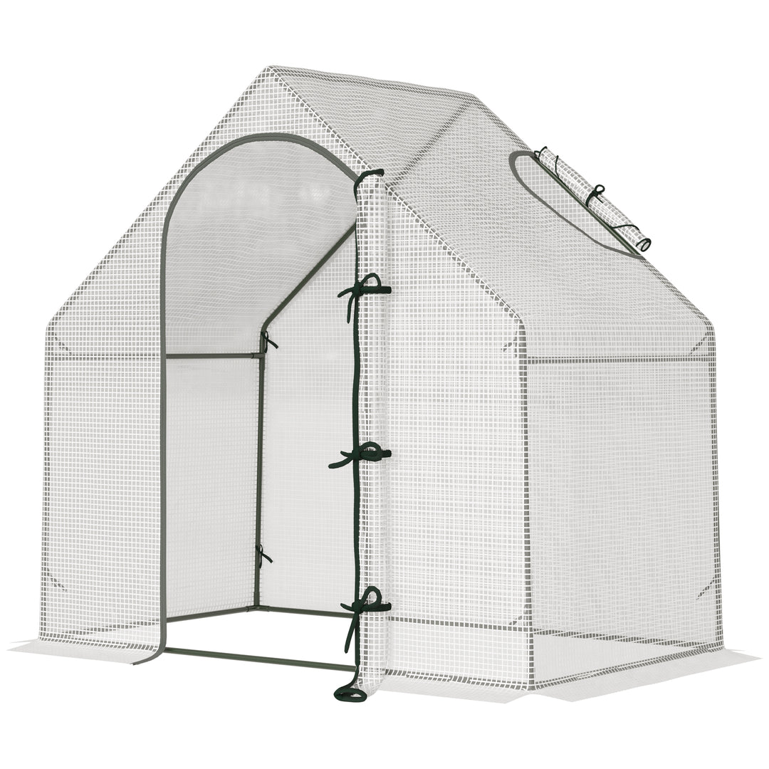 Walk-In Greenhouse with Window Roll-Up Door, Portable Garden Grow House with Steel Frame for Vegetable Plant Herb, 180 x 100 x 168cm, White