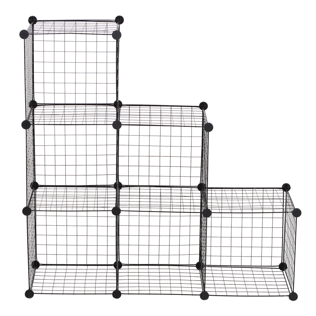 HOMCOM Interlocking 6 Cube Metal Wire Storage Rack, DIY Cabinet for Living Room, Display Shelves, Black | Aosom UK