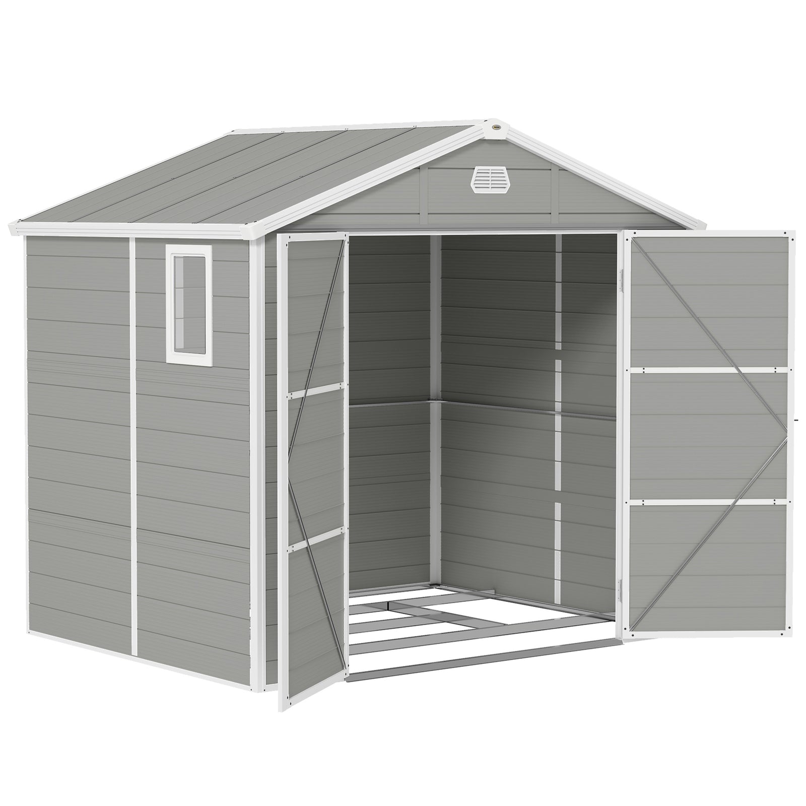 7.9ft x 6.2ft Aluminium Frame and Plastic Wall Shed, with Foundation - Light Grey