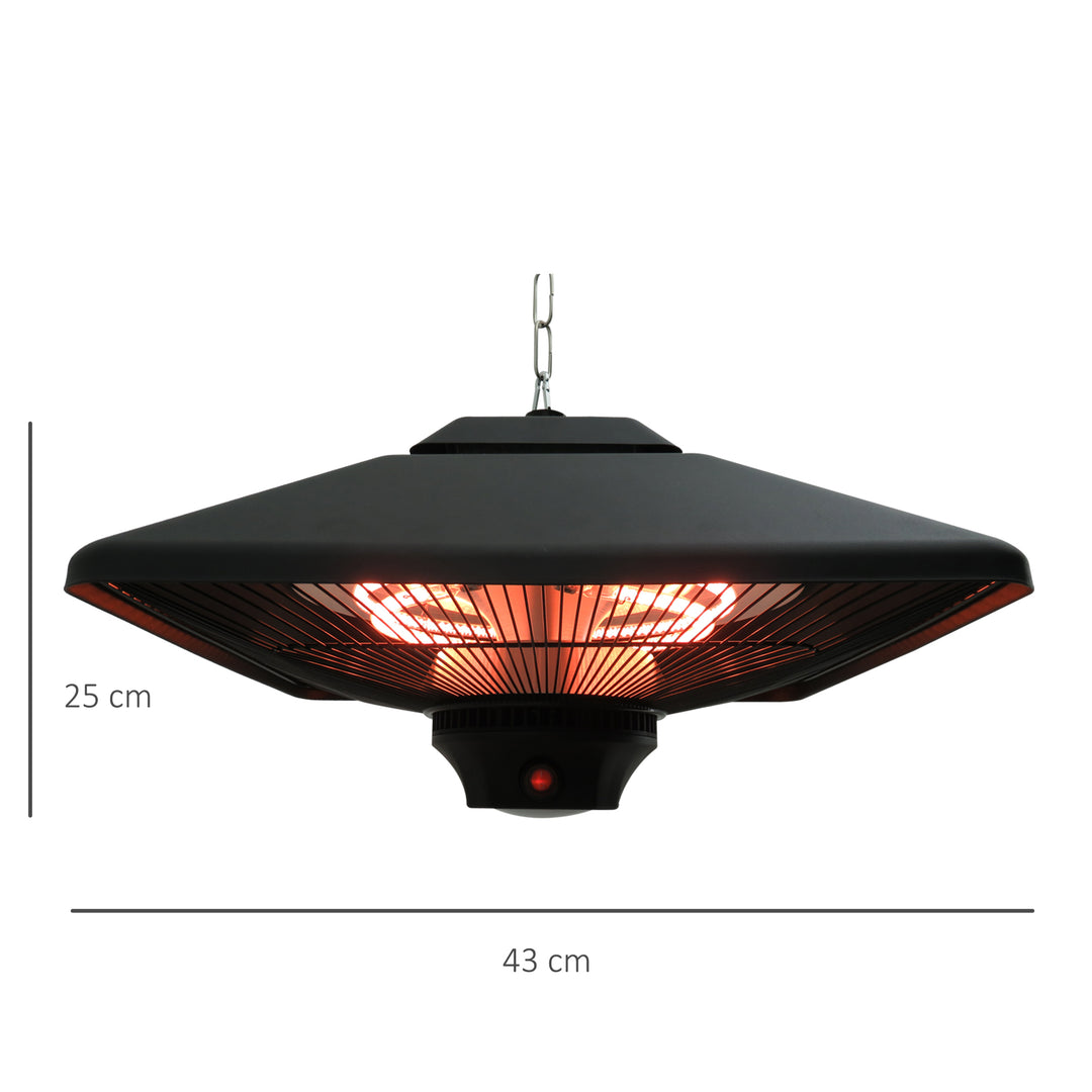Hanging Electric Patio Heater with 2 Power Settings, 1000/2000W Waterproof Ceiling Mounted Aluminium Halogen Infrared Outdoor Heater Warmer with LED Light and Remote Control, Black