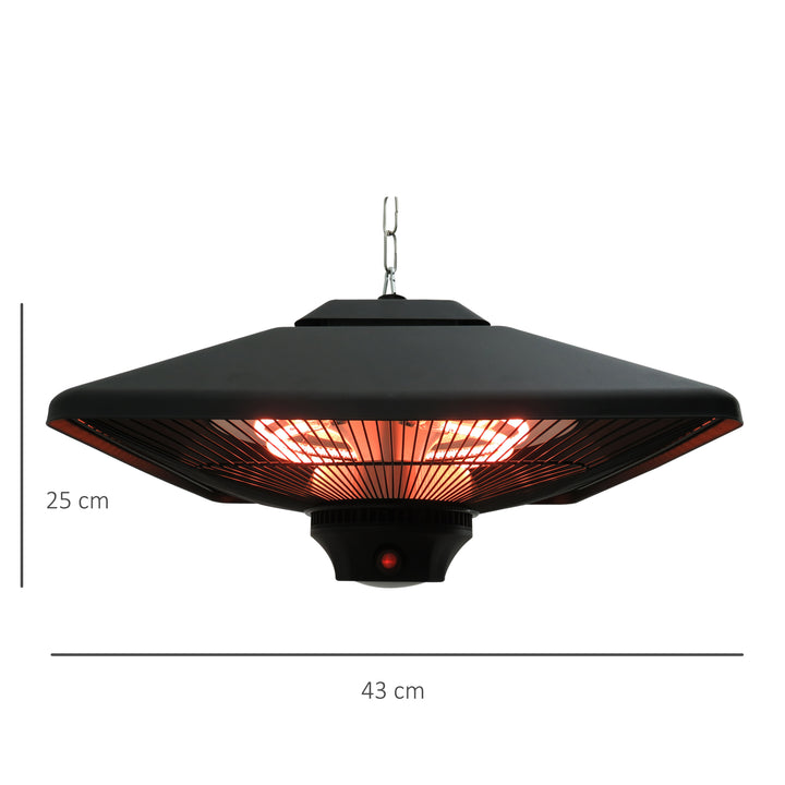 Hanging Electric Patio Heater with 2 Power Settings, 1000/2000W Waterproof Ceiling Mounted Aluminium Halogen Infrared Outdoor Heater Warmer with LED Light and Remote Control, Black