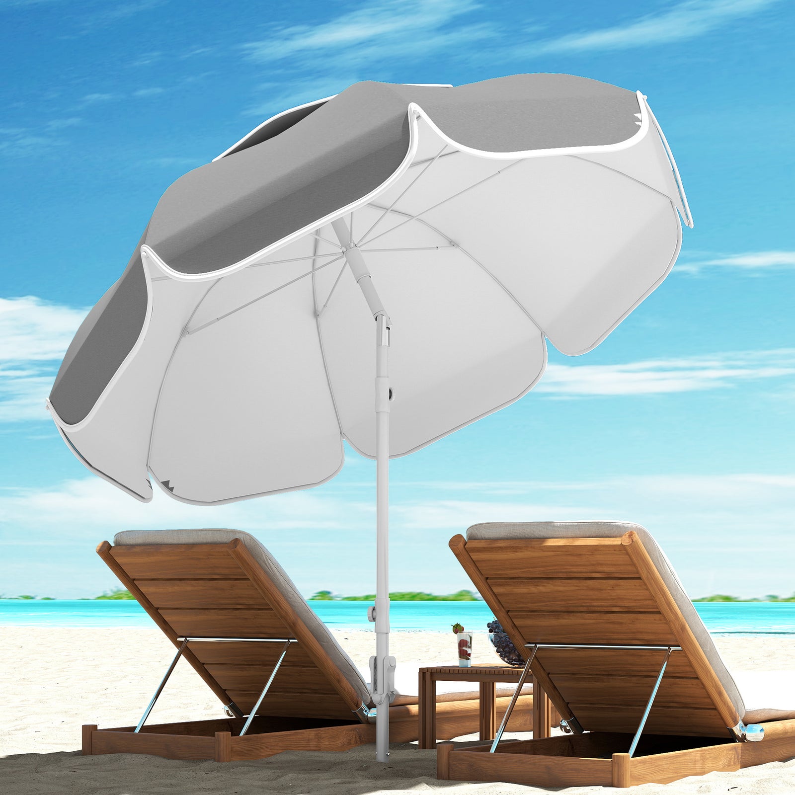 Beach Umbrella Portable with Sand Anchor, Carry Bag, Adjustable Height & Tilt, UPF50+ UV Protection, Grey