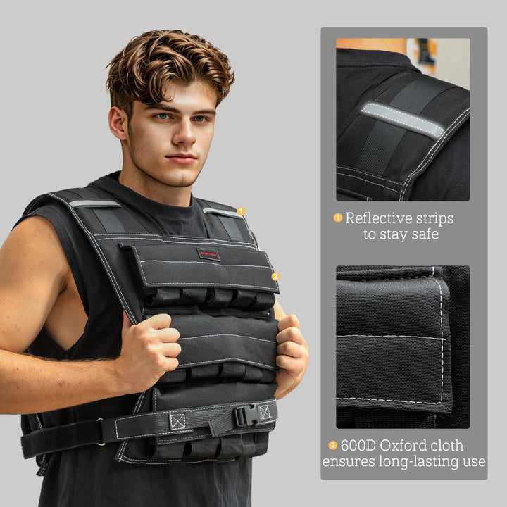 15KG Adjustable Weighted Vest, Running Weight Vest, with 30 Metal Weights, Reflective Strips, for Running, Exercise