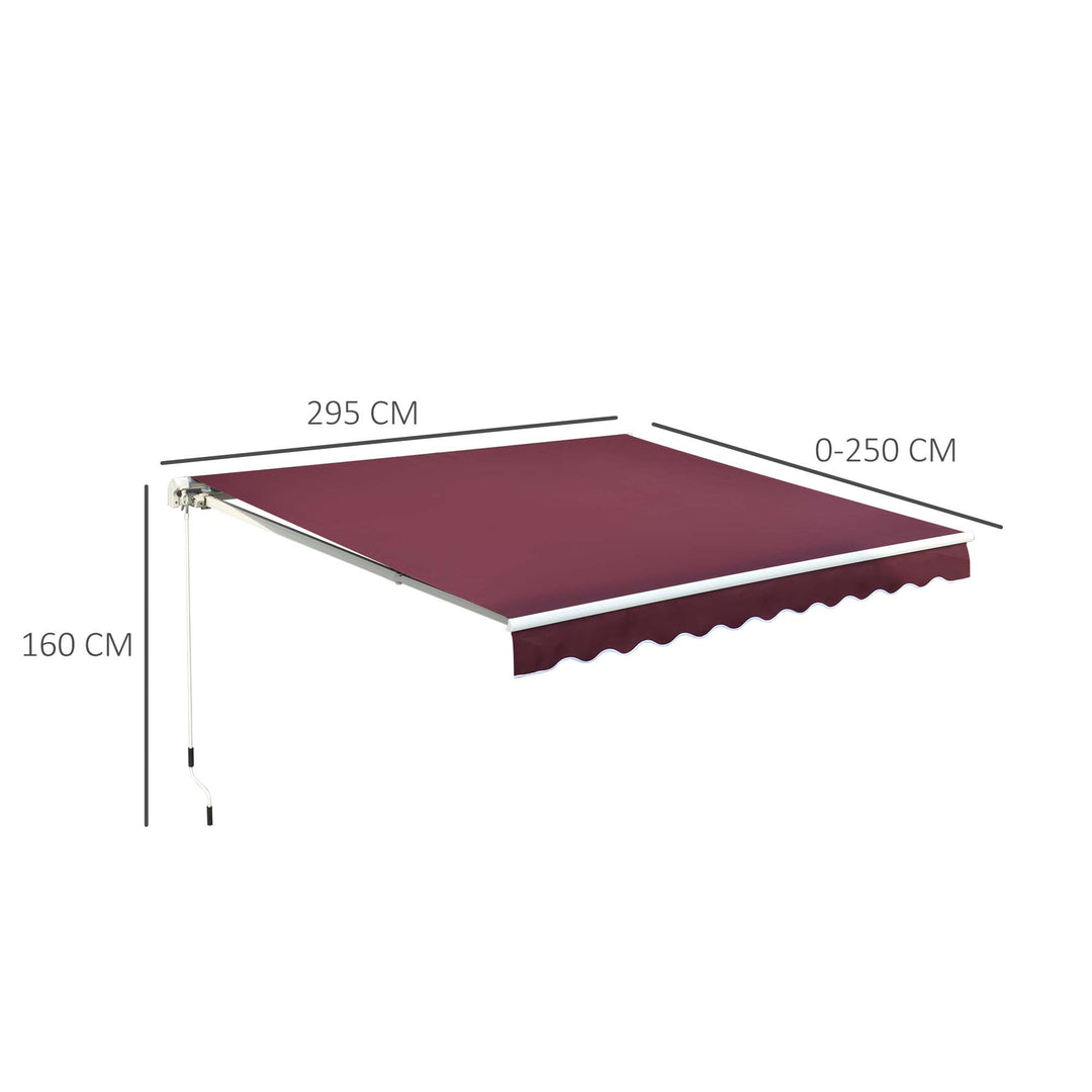 Outsunny Waterproof Manual Retractable Awning, 3x2.5m Sun Shade Canopy for Garden Patio, UV Protection, Red | Aosom UK