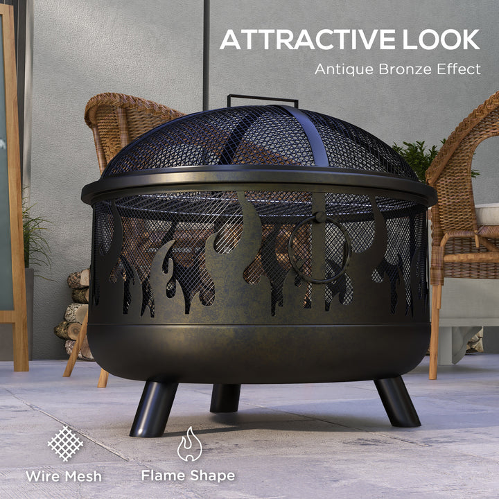 Steel Fire Pit BBQ, with Poker - Black