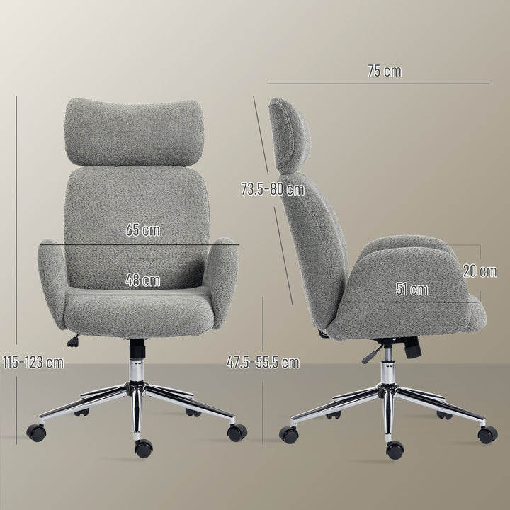 Office Chair with Adjustable Headrest, Spring Pack, Curved Line, Boucle Fabric - Pale