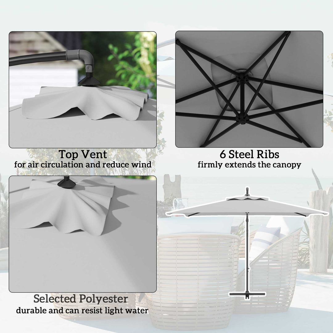 3(m) Cantilever Overhanging Parasol, with Cross Base - Light Grey