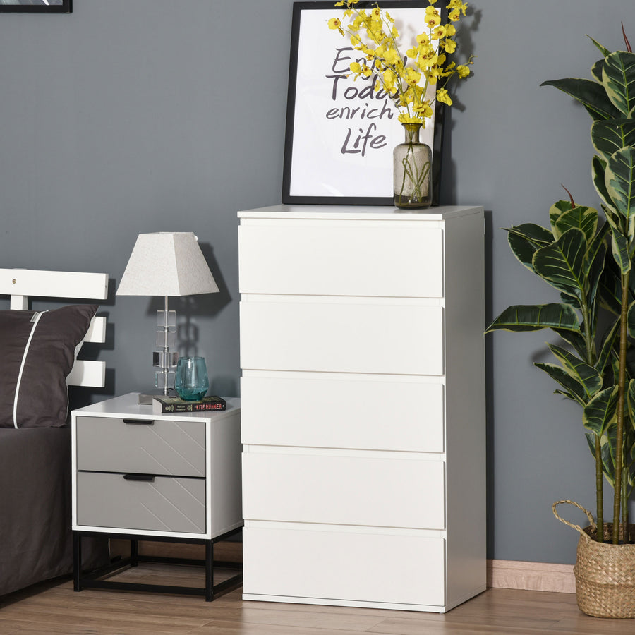 Chest of Drawers, 5 Drawers Storage Cabinet Floor Tower Cupboard for Bedroom Living Room, White