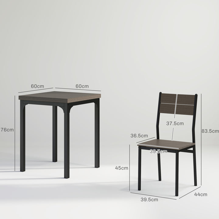 Three-Piece Minimal and Compact Dining Set, Grey Wood Grain