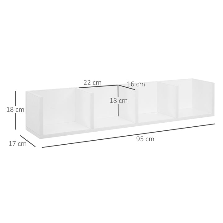 HOMCOM Wall Mount 84 CD / 56 DVD/Blu-ray/ Media Storage Rack 4 Cubes Wooden Shelf Organizer Unit Bookcase Display (White)