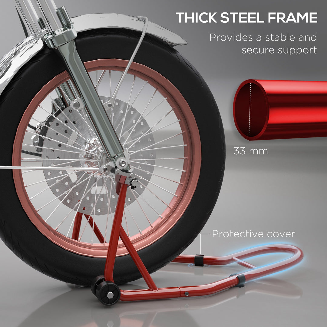 Front Motorcycle Paddock Stand Motorbike Stand with Anti-Slip Mat, U-Shaped and L-Shaped Adapters, 200 kg Capacity, for 18", 17" and 10" Tyre, Red