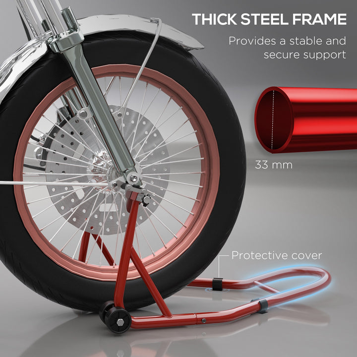Front Motorcycle Paddock Stand Motorbike Stand with Anti-Slip Mat, U-Shaped and L-Shaped Adapters, 200 kg Capacity, for 18", 17" and 10" Tyre, Red