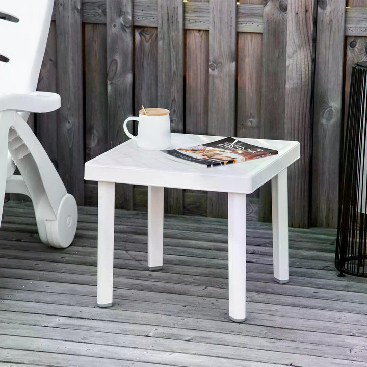 Outsunny Modern Outdoor Side Table, Square Garden Coffee End Table, Perfect for Drinks and Snacks, Stylish White | Aosom UK