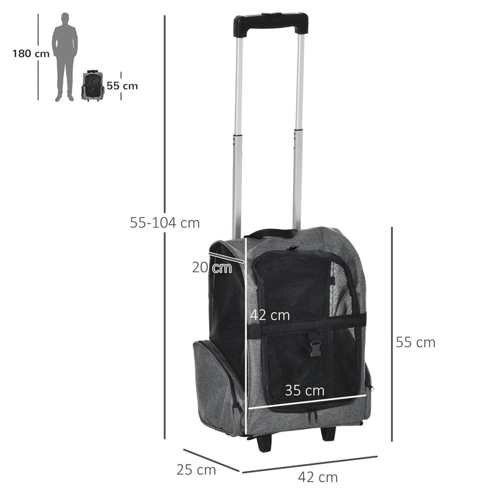 PawHut Pet Mobility Carrier: Portable Dog Travel Bag with Trolley, Telescopic Handle & Stroller Wheel, Grey | Aosom UK