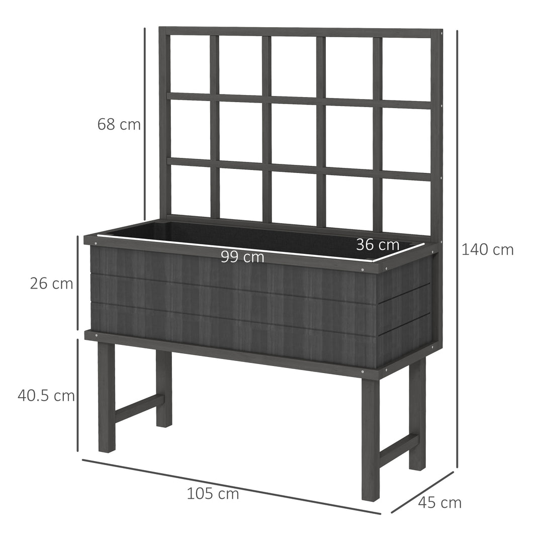 45 x 105cm Wooden Garden Planter, with Trellis - Grey