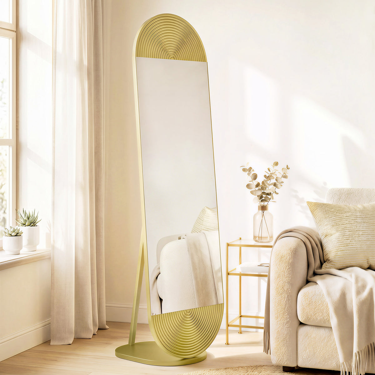 50 x 161 cm Wavy Full Length Mirror, Free Standing Mirror with Metal F