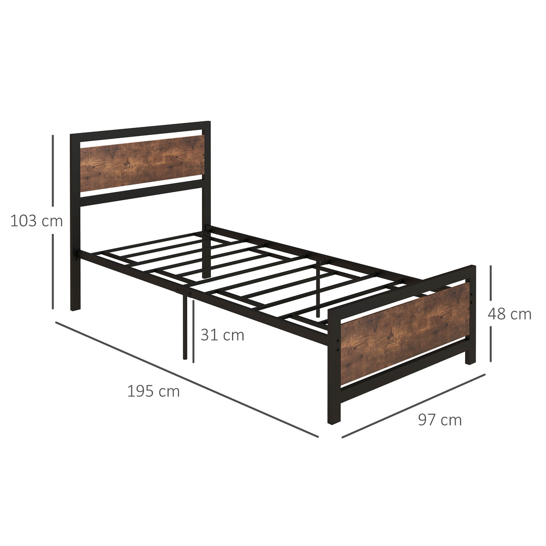 HOMCOM Single Metal Bed Frame, Strong Slat Support, Headboard & Footboard, Solid Bedstead Base with Underbed Storage, Black | Aosom UK