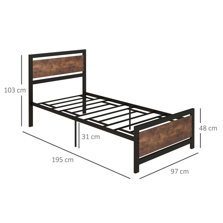 HOMCOM Single Metal Bed Frame, Strong Slat Support, Headboard & Footboard, Solid Bedstead Base with Underbed Storage, Black | Aosom UK