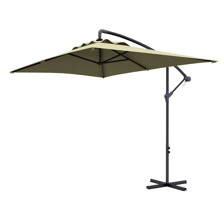 Outsunny Waterproof Cantilever Parasol w/ Cross Base, Banana Umbrella w/ Crank Handle, 6 Ribs, 3x2m, Rectangular, Hanging Patio Shade | Aosom UK