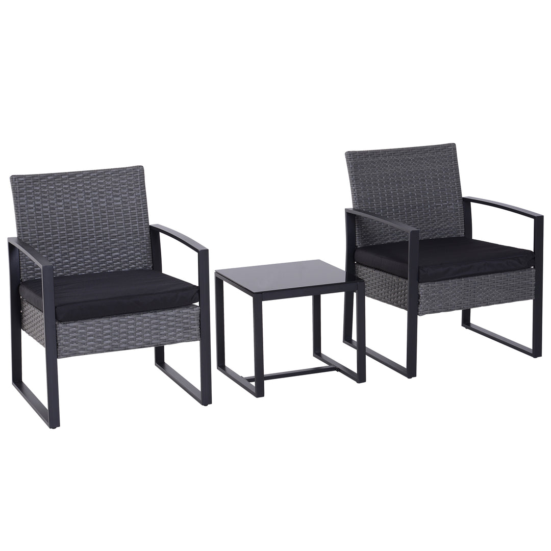 MCL 2 Seater Rattan Patio Set W/ Cushions-Grey/Black