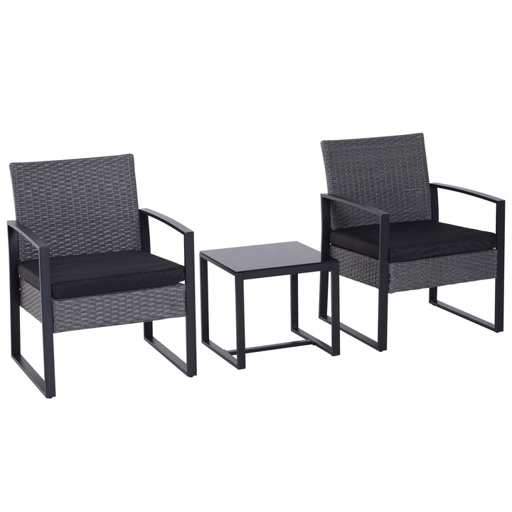 MCL 2 Seater Rattan Patio Set W/ Cushions-Grey/Black