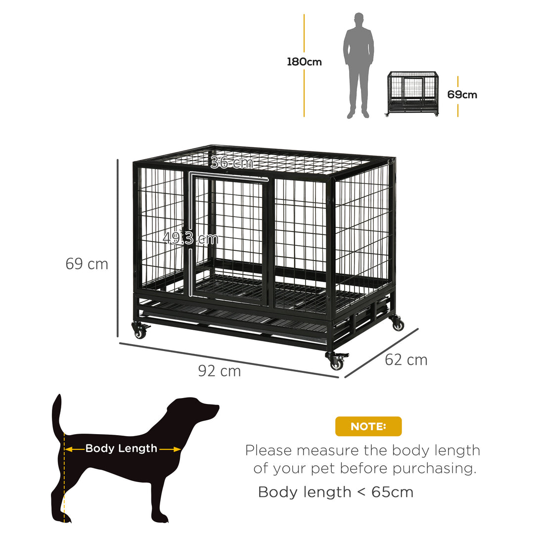 36" Heavy Duty Metal Dog Crate Pet Cage with Tray Wheeled Dog Kennel - Black (Medium)