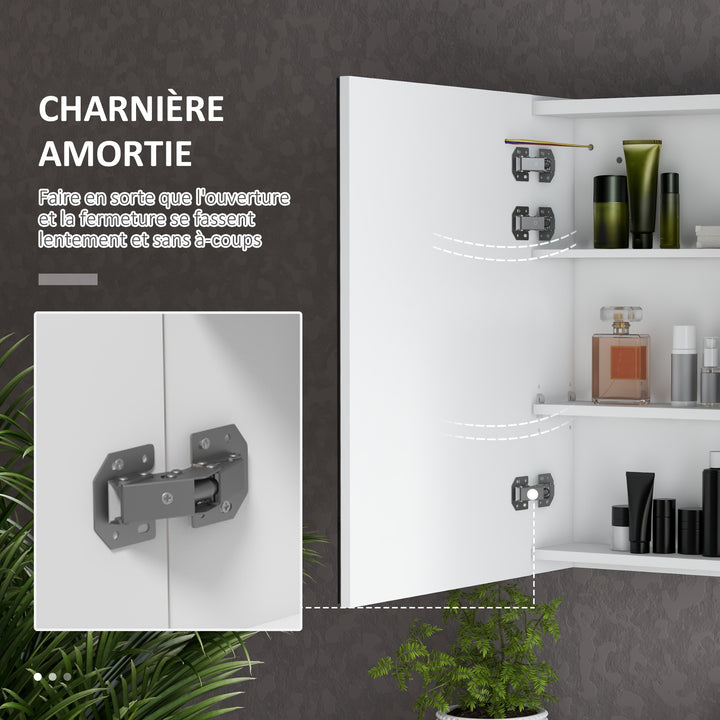 Bathroom Mirror Cabinet with Light, Bathroom Storage Cupboard with Adjustable Shelf, USB Powered, 90x15x70cm, White