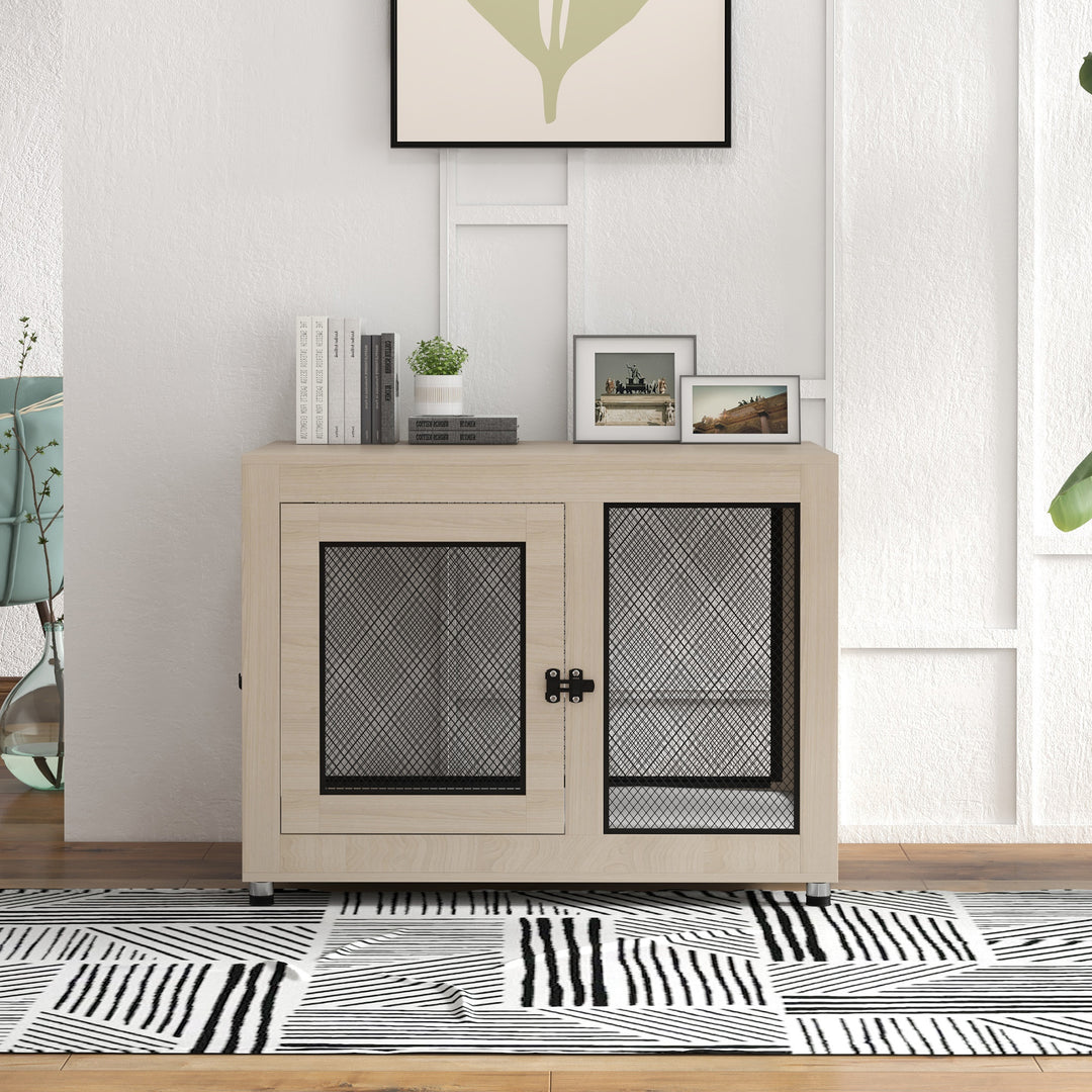 2-in-1 Dog Cage & Side Table, with Two Doors, Cushion, for Large Dogs