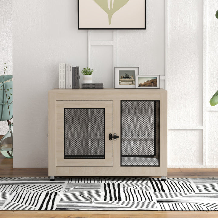 2-in-1 Dog Cage & Side Table, with Two Doors, Cushion, for Large Dogs