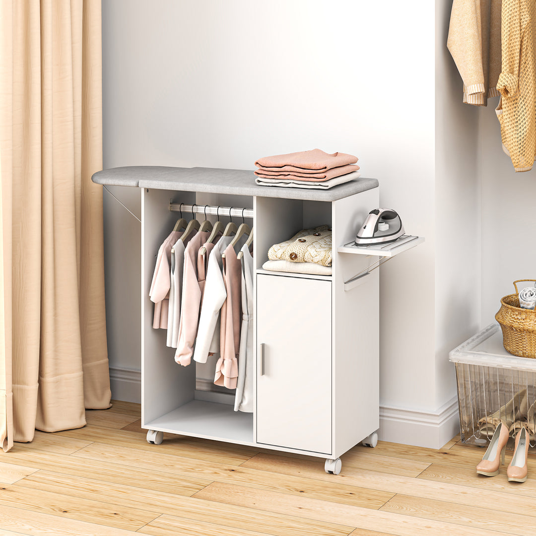 Rolling Ironing Board Cabinet, Foldable Ironing Station with Storage, Wheels for Home, Laundry Room