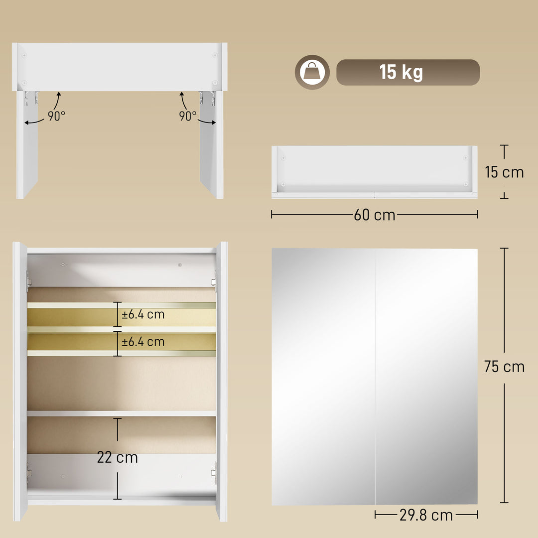 Wall Mounted Bathroom Mirror Storage Cabinet w/ Door Adjustable Shelf,