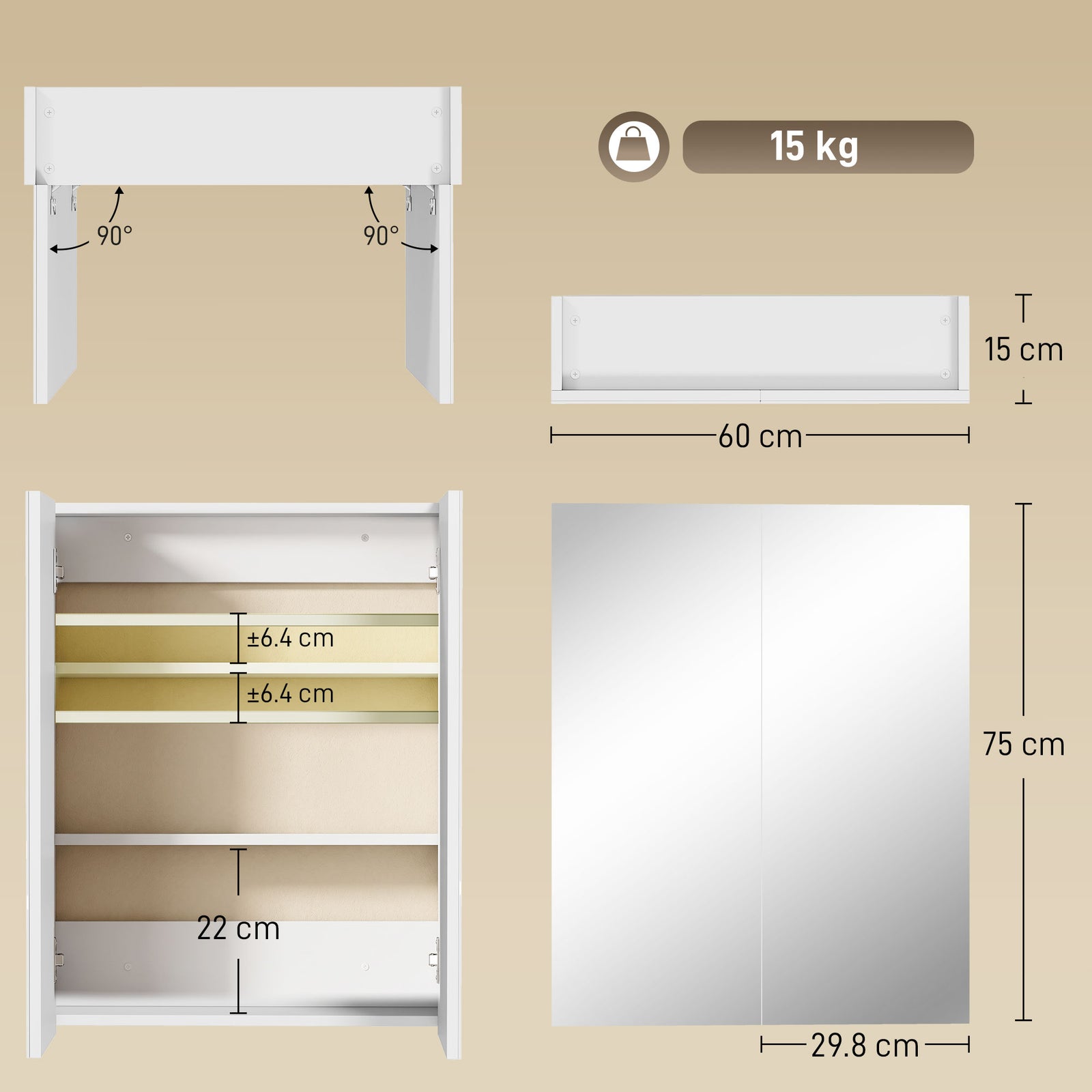 Wall Mounted Bathroom Mirror Storage Cabinet w/ Door Adjustable Shelf,