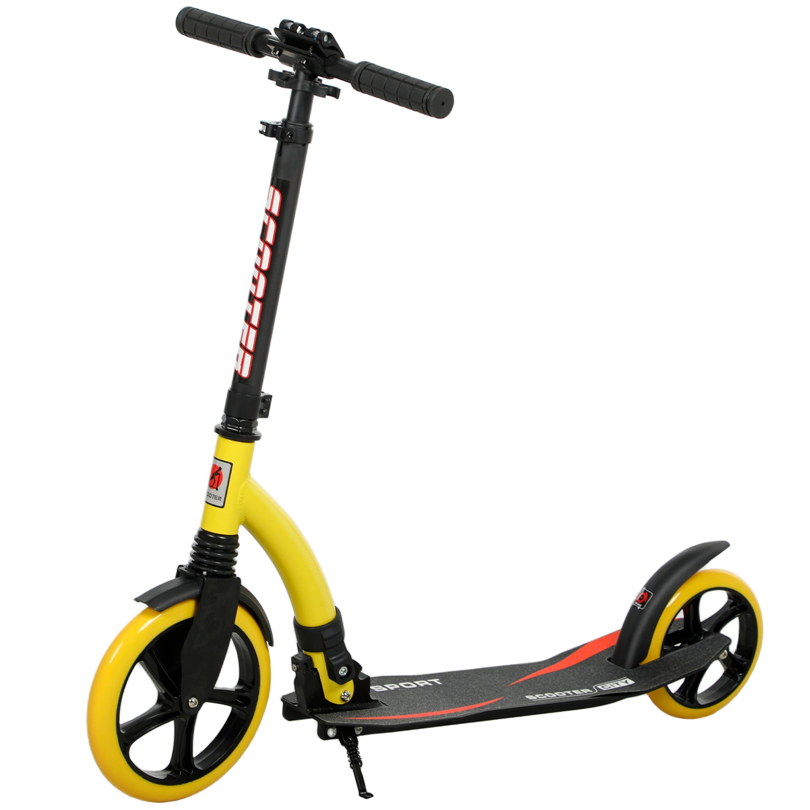 Foldable Kick Scooter with Double Shock Absorption and Big Wheels, Height Adjustable Aluminium Frame Big Wheel Scooter for 14+ Teens Adult - Yellow