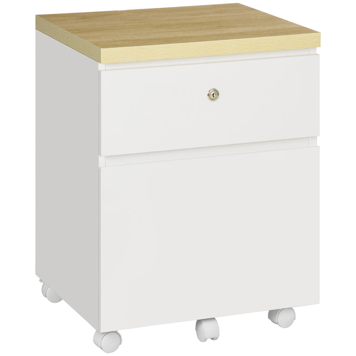 2-Drawer Filing Cabinet with Lock, Mobile File Cabinet with Hanging Bars for Legal Size and Wheels, Home Office Study, White