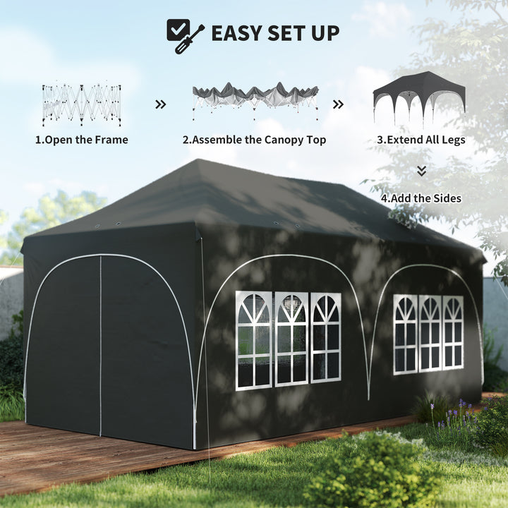 3 x 6m Pop Up Gazebo Shelter with Sides, 6 Sandbags, Peak Top Garden P